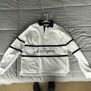 Shashka St. Tropez Men's V-Neck Rugby Sweater - White with Black Trim